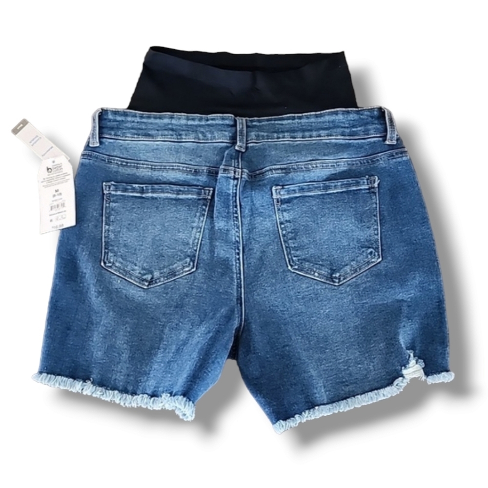 TIME AND TRU Maternity Jean Shorts M 8 10 Distressed Bermuda Stretch Belly Band - Picture 5 of 9